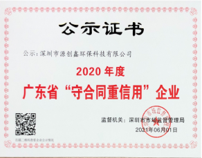 深圳市守合同重信用公示证书